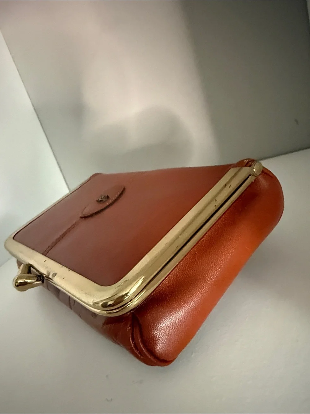 Classic Leather Clutch in Cognac with Gold Trim